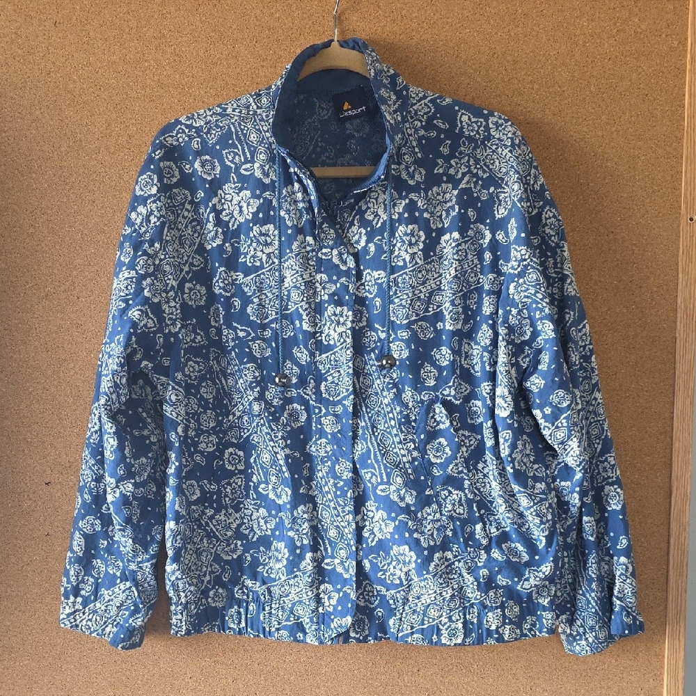 Liz Sport Blue Floral Lightweight Spring Jacket Size M